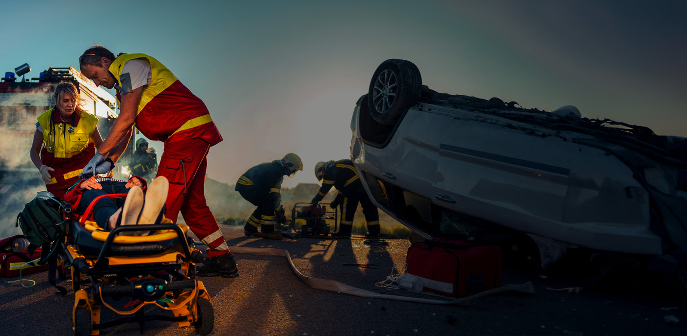 First Responders - Medic and Fireman in car crash