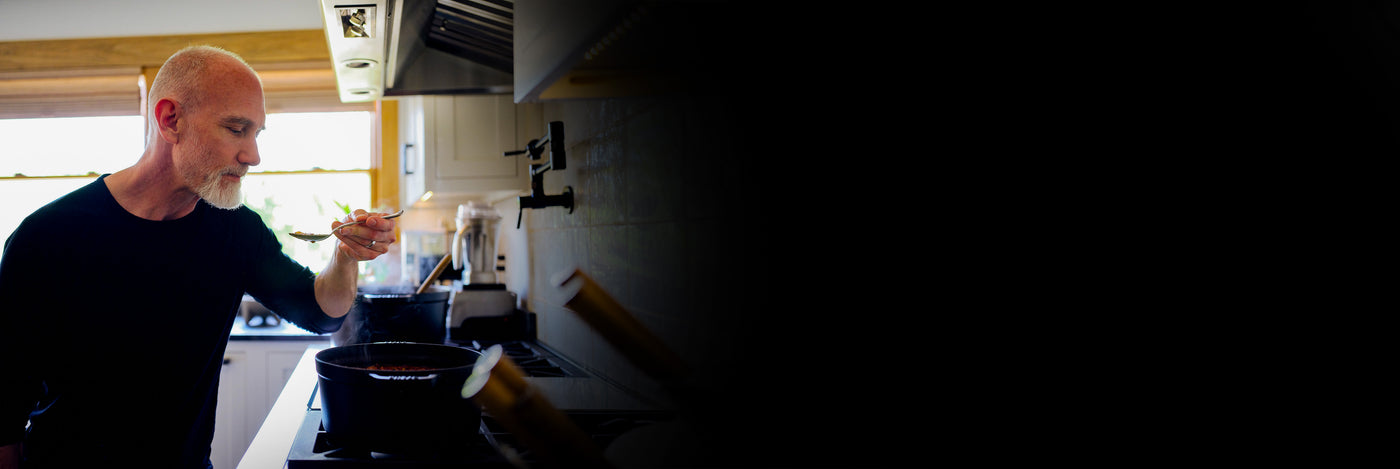 Man tasting his MRE Essential Provisions