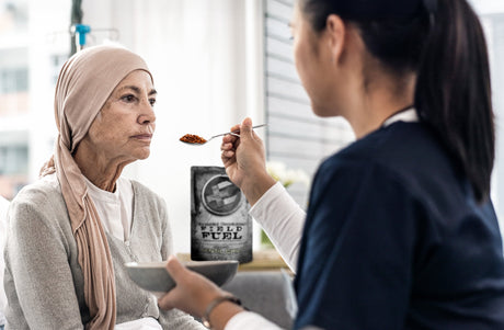 Extended care pre-made packaged meals being fed to a patient
