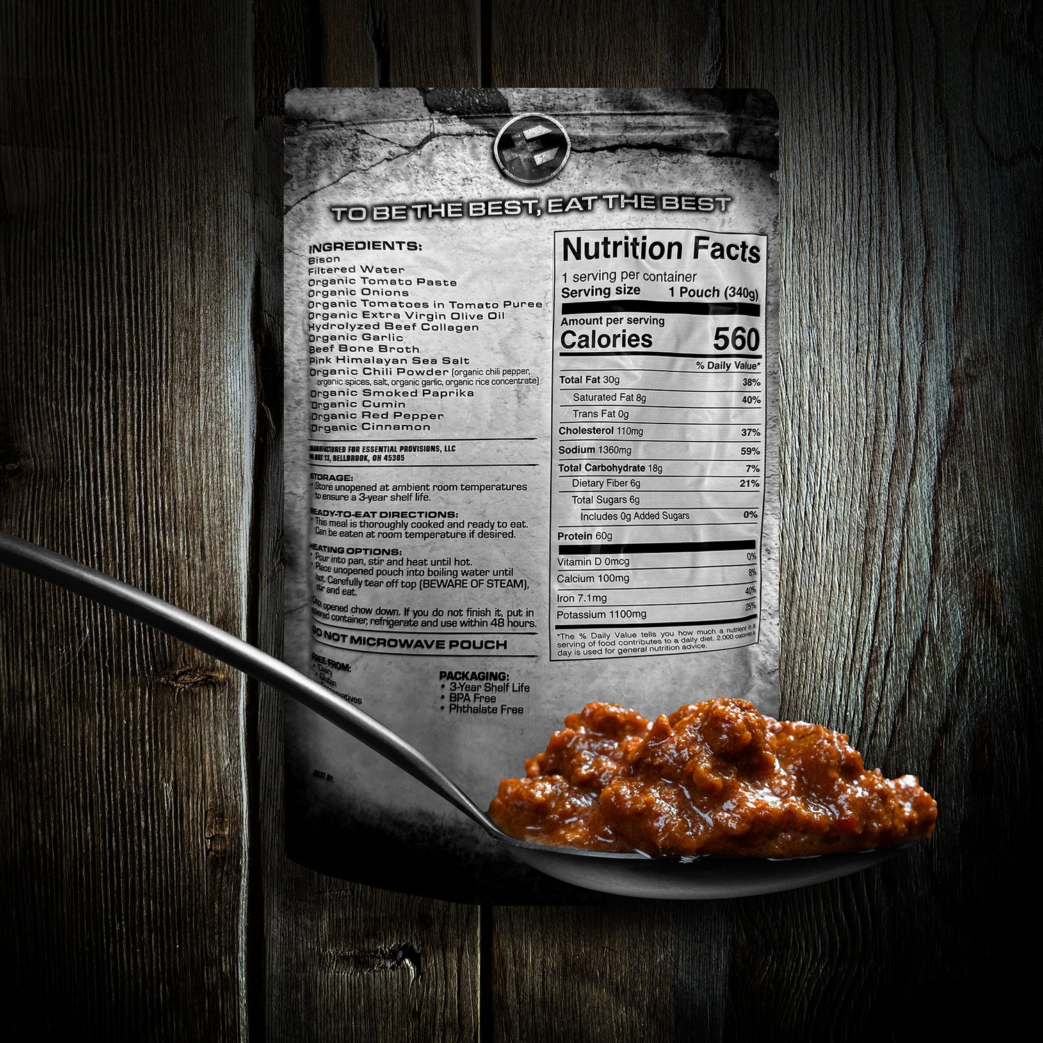Magnified area of 'Meal Ready-to-Eat - Bison Chili' image'