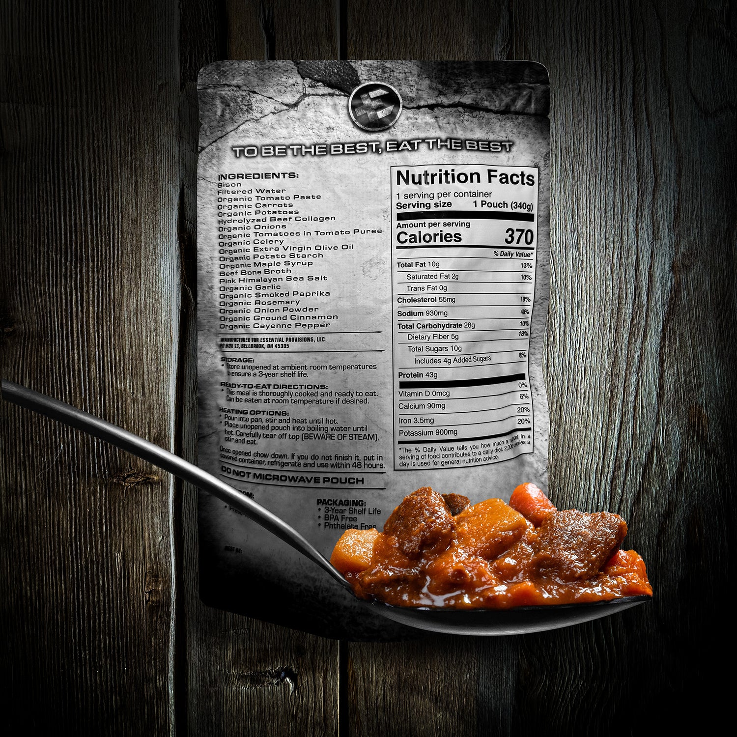 Magnified area of 'Meal Ready-to-Eat - Bison Stew' image'